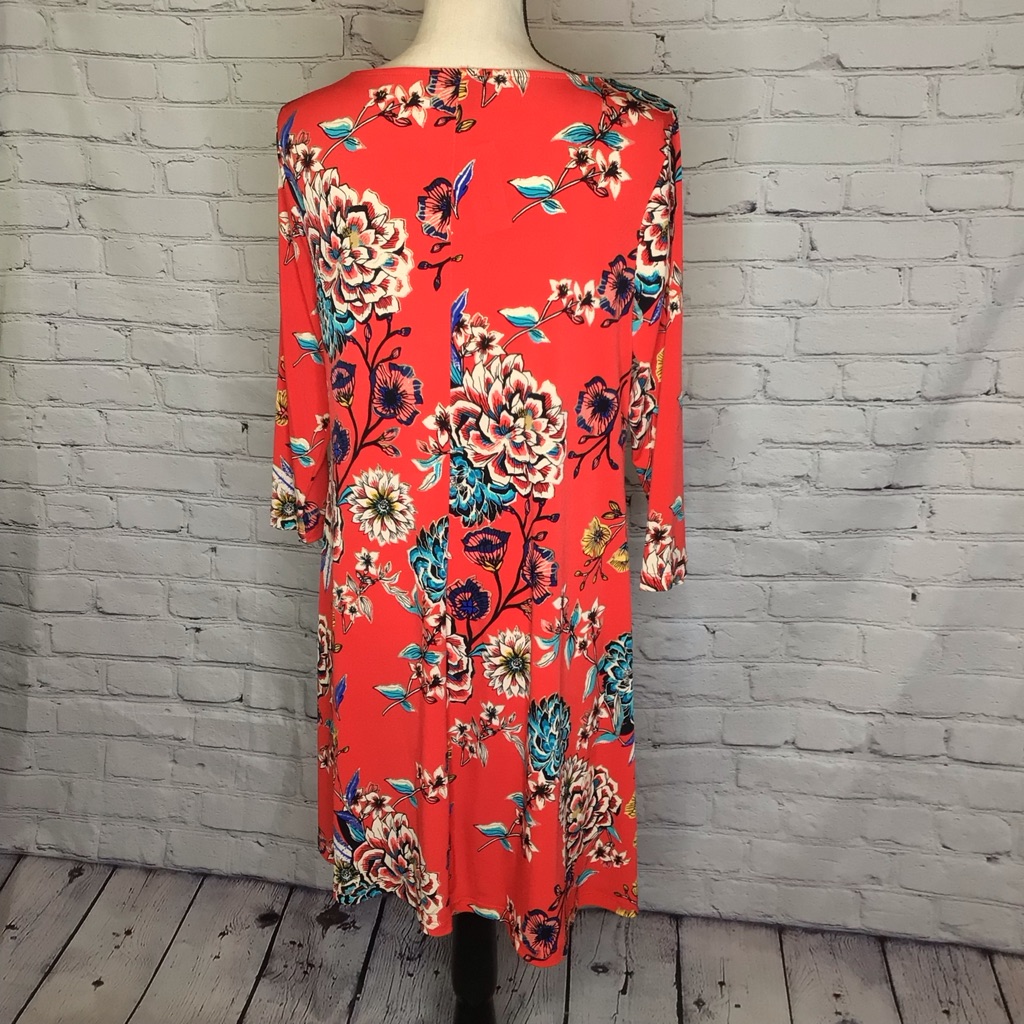 Roz & Ali Red Floral Print Jersey Knit Trapeze Dress Large Nwt — image 7 of 8